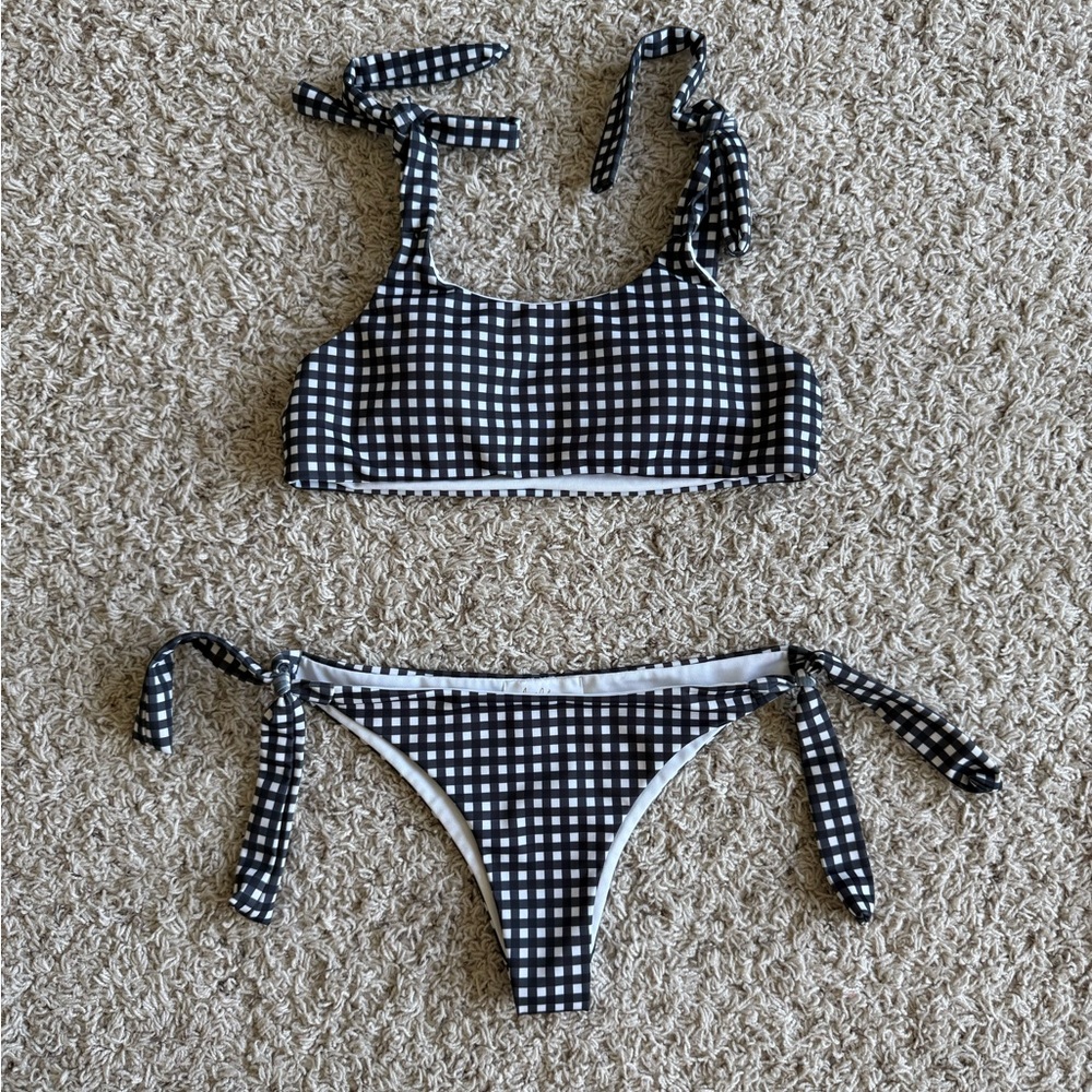 Halelu Swim Black and White Checkered Bikini Set